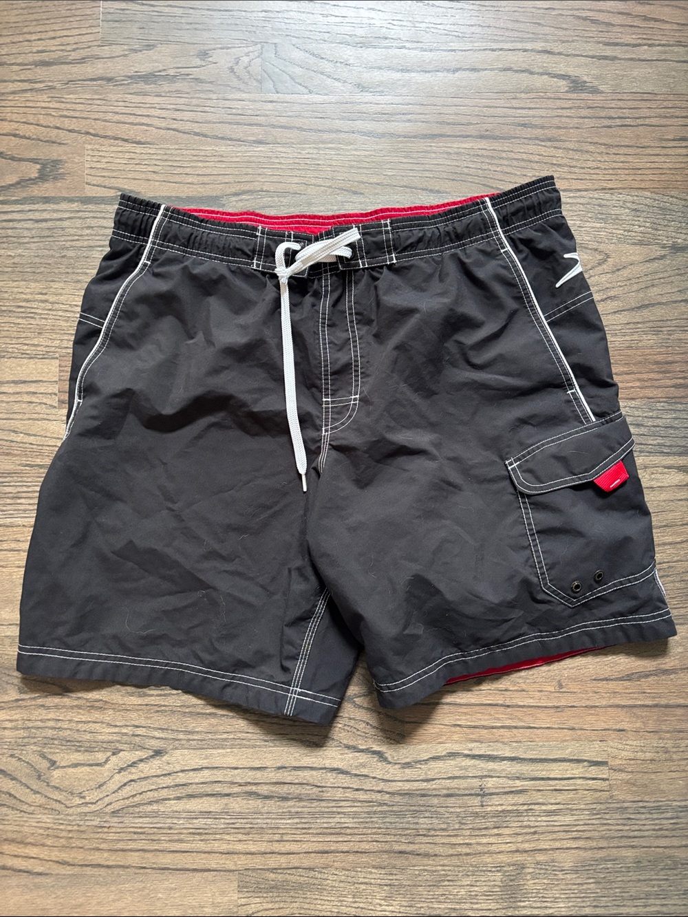 Speedo Black Swim Board Shorts with Red Trim